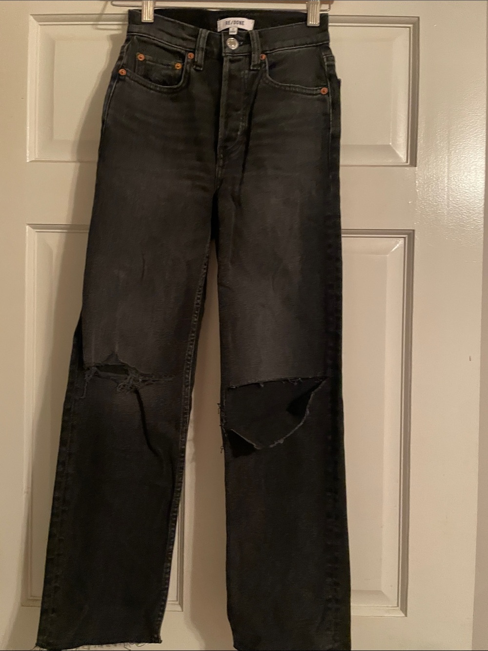 Re/Done Black Distressed Straight-Leg Jeans